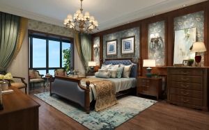 西安浩华北郡小区装修方案128平三居室美式风格半包6W 美式风格卧室设计