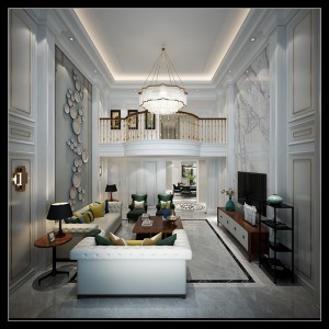西安逸翠园联排别墅简美风格设计方案，客厅