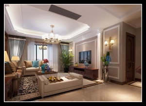 西安龙湖香体国际社区复式户型简美风格设计方案，客厅