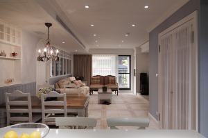 西安金辉优步花园小区125平三居室美式地中海风格设计方案，餐厅灯具