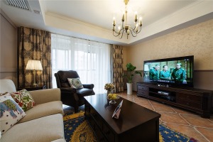 西安曲江風景線西安的小區160平四居室房子簡美風格完工照，客廳美式家具