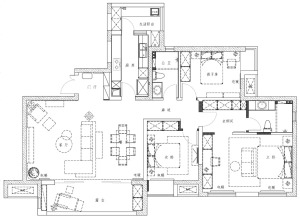 西安今朝装饰 西安城市星钻小区150平三居室房子现代简约风格装修样板间 平面布局图