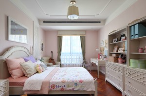 西安今朝装饰，香江湾168平四居室房子美式风格装修效果图，女儿房
