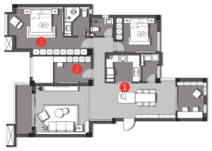 西安今朝装饰万达天樾小区160平四居室房子现代简约风格装修设计方案，平面改造图