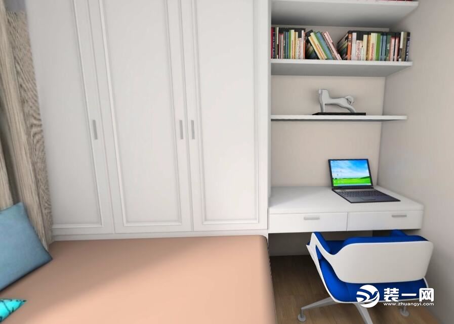 书房配有电脑桌，工作的时候有一个独立的空间