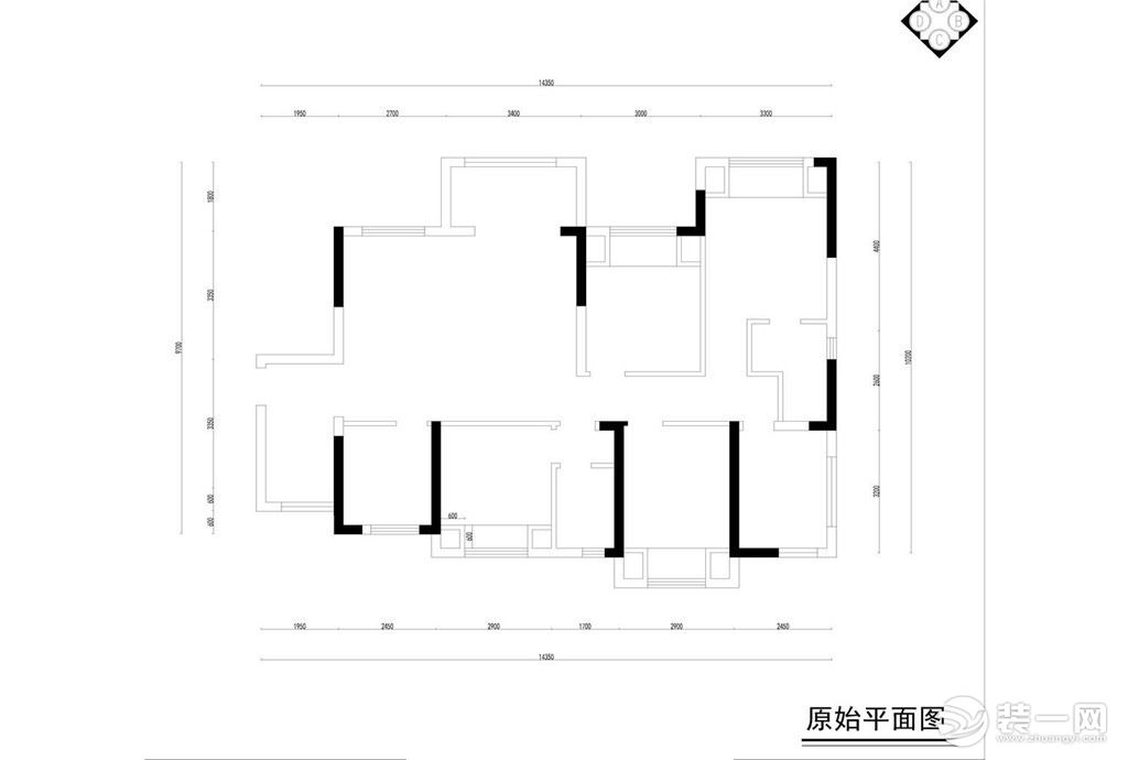 重慶樂尚裝飾金科廊橋水鄉(xiāng)95平北歐裝修風格效果圖原始結構圖