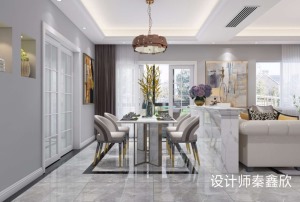 重庆乐尚装饰珠江城150平现代轻奢风格餐厅效果图