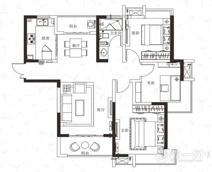 现代简约风格两居室户型图