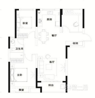 现代简约风格三居室户型图