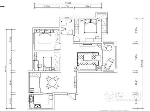 3室2廳現(xiàn)代風(fēng)格戶型圖