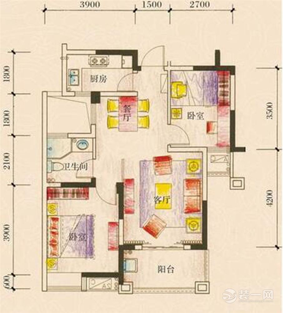 2室82平方户型图