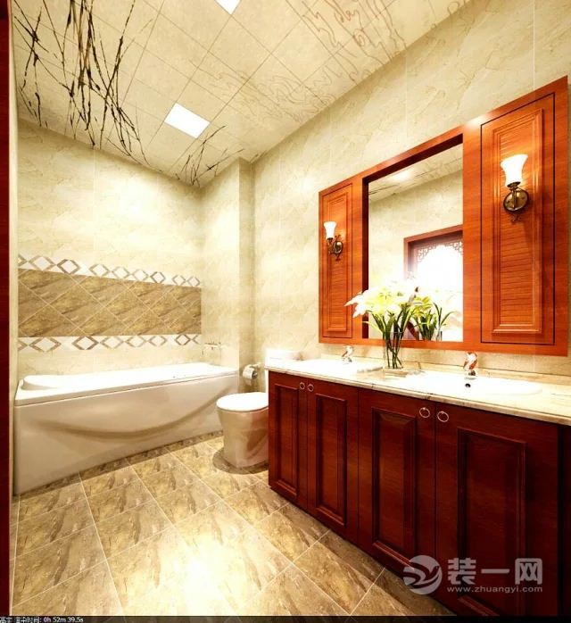 勤诚达镜界城 169平 复式 造价17万 新中式风格洗手间