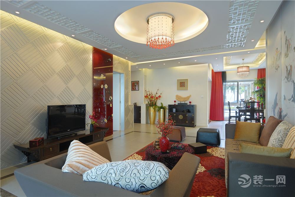 阳光苑 130平 三居室 造价13万 中式风格客厅