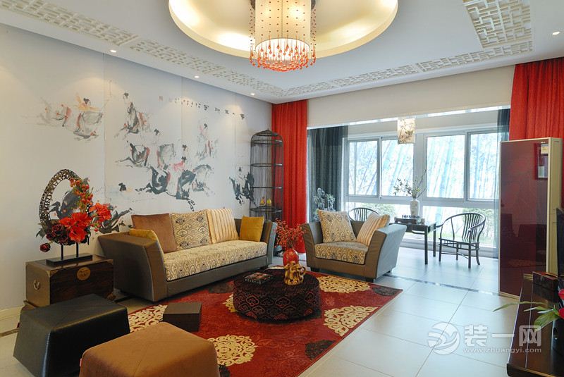 阳光苑 130平 三居室 造价13万 中式风格客厅