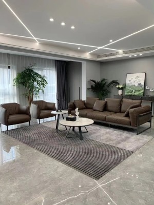 客厅整体现代大方的空间基调，布置上舒适华丽的家具软装与细节装饰，在无主灯的空间氛围下，呈现出一种自然