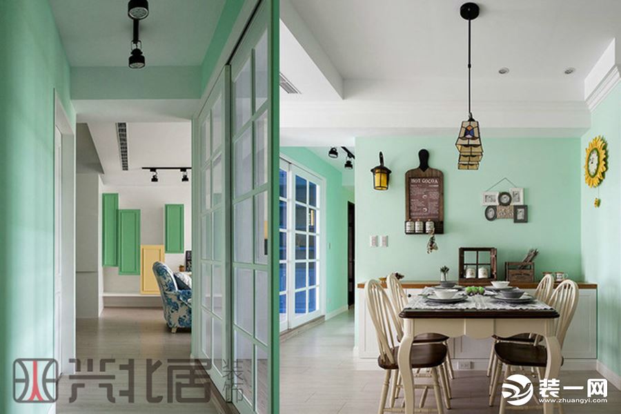 天颐郦城 餐厅效果图 美式风格 烟台无毒环保装修 客服电话：15963508886
