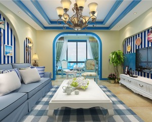世纪锦江两室两厅85平米地中海风格效果图