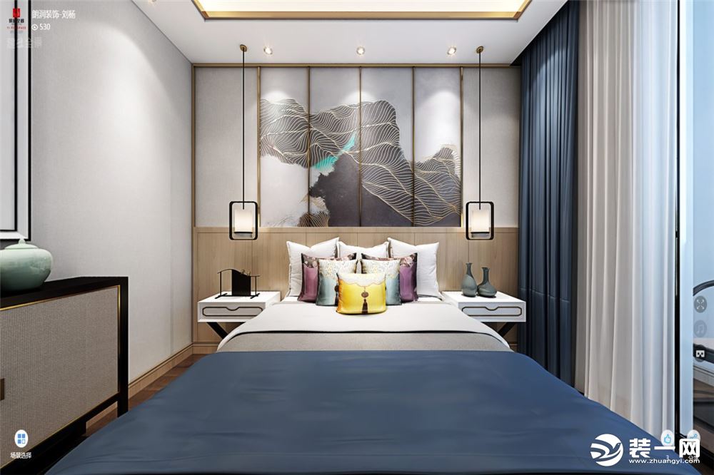 新中式风格卧室全景效果图