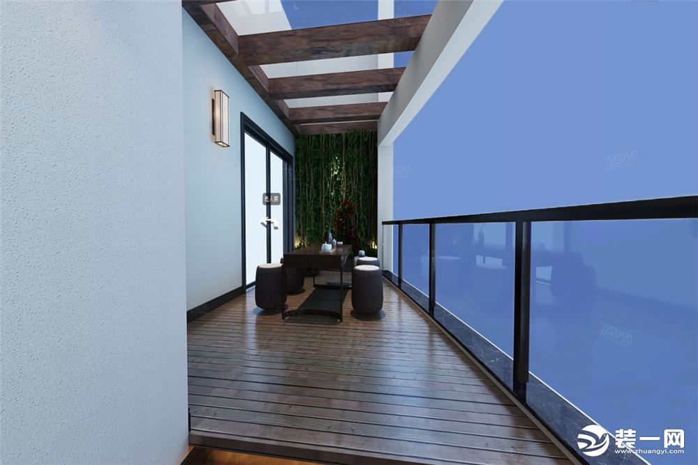 【河畔新世界】147平米四居室阳台新中式风格全景效果图