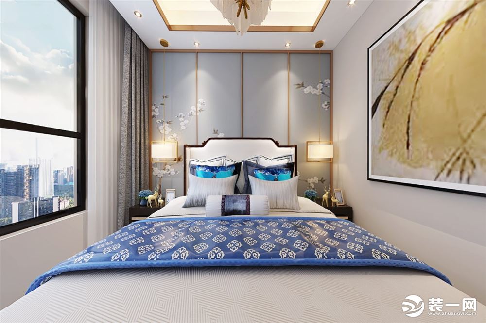 【龙湖听蓝湾】150平米四居室卧室新中式风格全景效果图