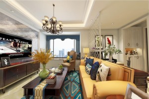 【中港CC】124平米客厅现代美式风格全景效果图