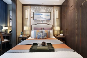 【天悦龙庭】140平米三居室卧室中式风格全景效果图