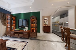 【绿地GIC】98平米三居室美式风格客厅全景效果图