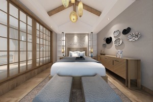 【江南宅院】260平米复式新中式风格卧室全景效果图