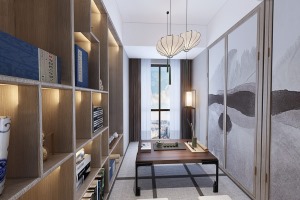 【龙湖听蓝湾】150平米四居室书房新中式风格全景效果图