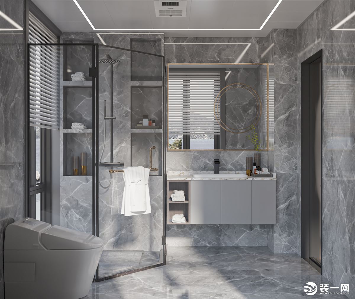 卫生间设计大气简单，没有复杂的造型，正好符合客户正常使用及客户审美的舒适度。