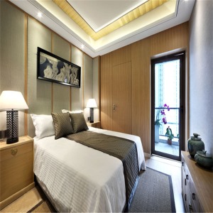 卧室，如琢如磨的细腻工艺让整个房间设计质朴而清雅。