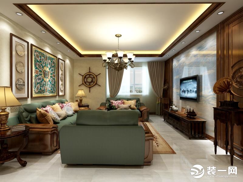 亿龙金河湾美式风格客厅效果展示咸阳鲁班装饰