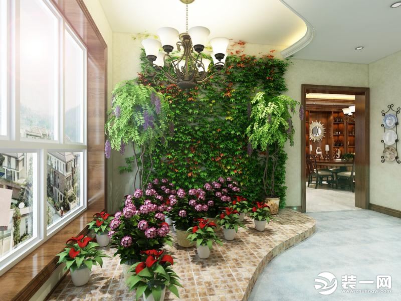 亿龙金河湾美式风格入户门厅花园效果展示咸阳鲁班装饰