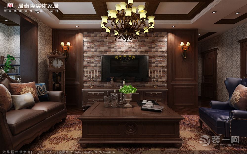 客厅作为待客区域，通常使用石材或者木饰面装饰;美国人喜欢有历史感的东西，这不仅反映在软装摆件上对仿古