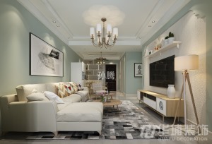 中海锦苑89平三室两厅现代美式风格装修案例效果图