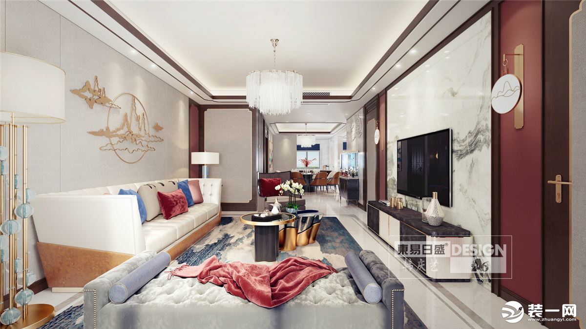 宜昌上上城160平新中式装修效果图客厅