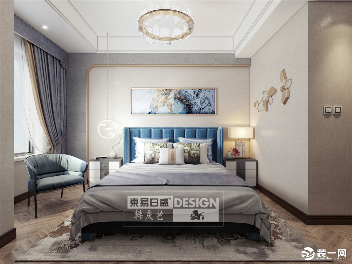 宜昌上上城160平新中式装修效果图卧室