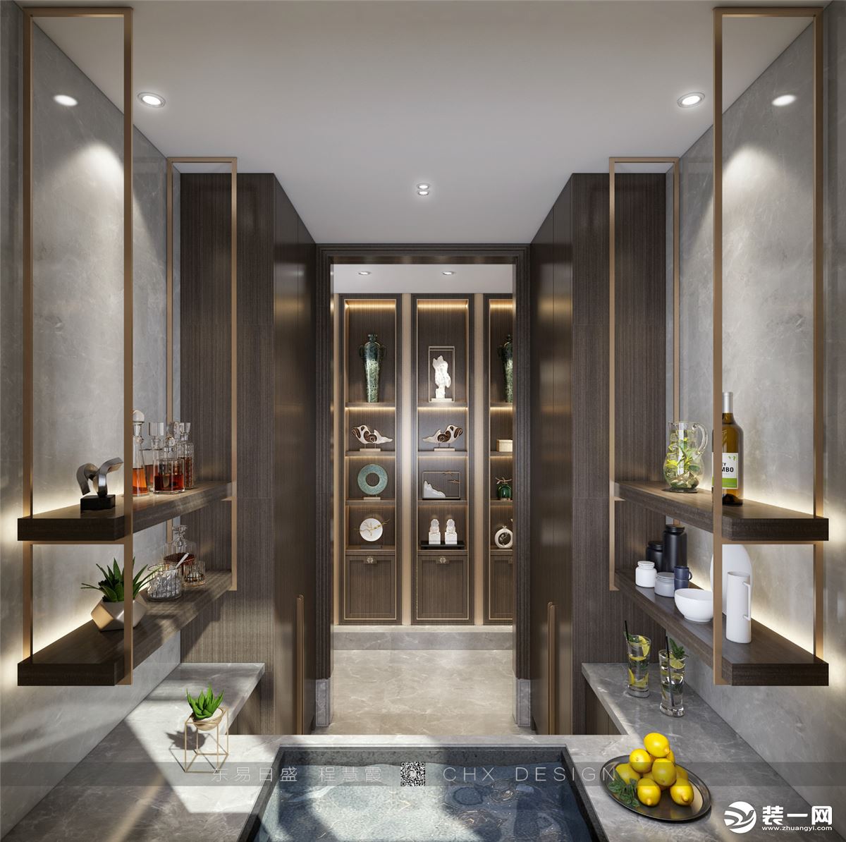 宜昌龙岛六号别墅500平东方禅意新中式风格效果图陈列室