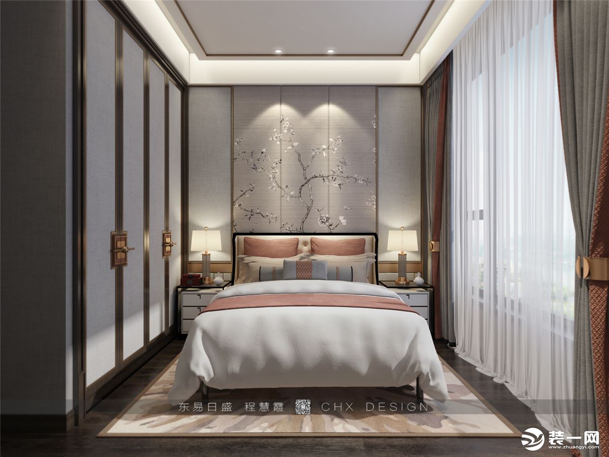 宜昌龙岛六号别墅500平东方禅意新中式风格效果图卧室