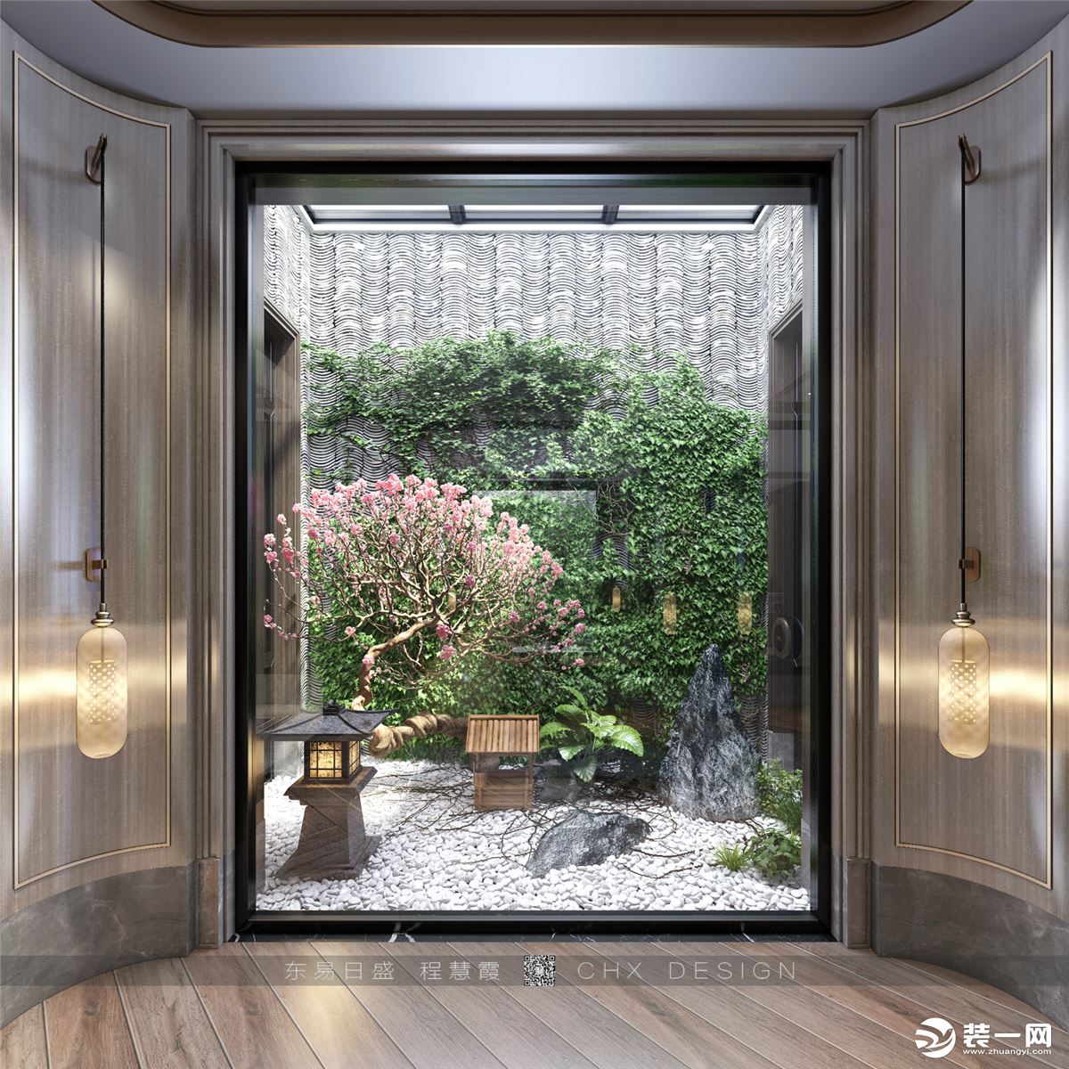 宜昌龙岛六号别墅500平东方禅意新中式风格效果图门厅