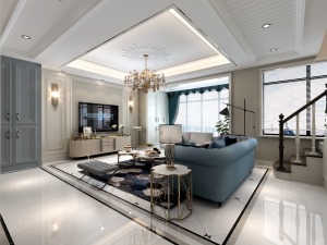 客厅无锡中海珑玺复式178平现代美式