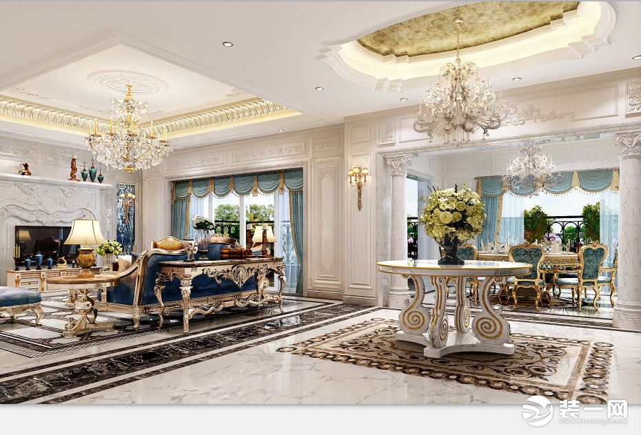 龙发装饰蔚蓝卡地亚600平法式风格别墅--客厅