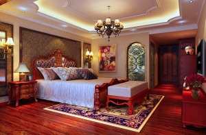 郑州大河龙城复式混搭180平装修温馨大气的卧室