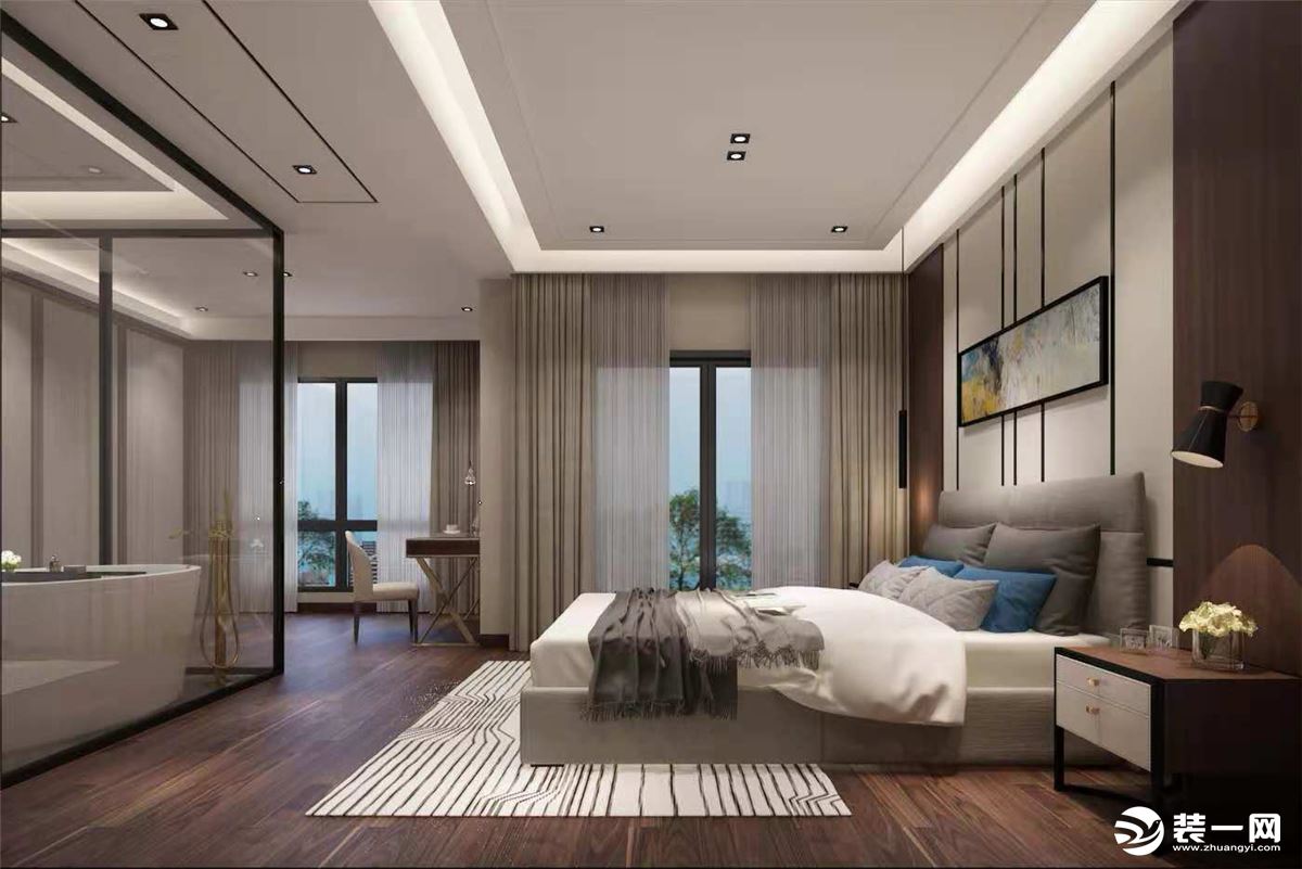 海南翡翠水城别墅400平方现代风格装修案例主卧室