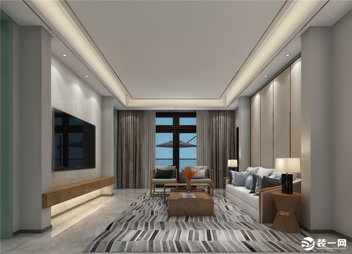 客厅海南鲁能别墅520平方新中式风格装修案例