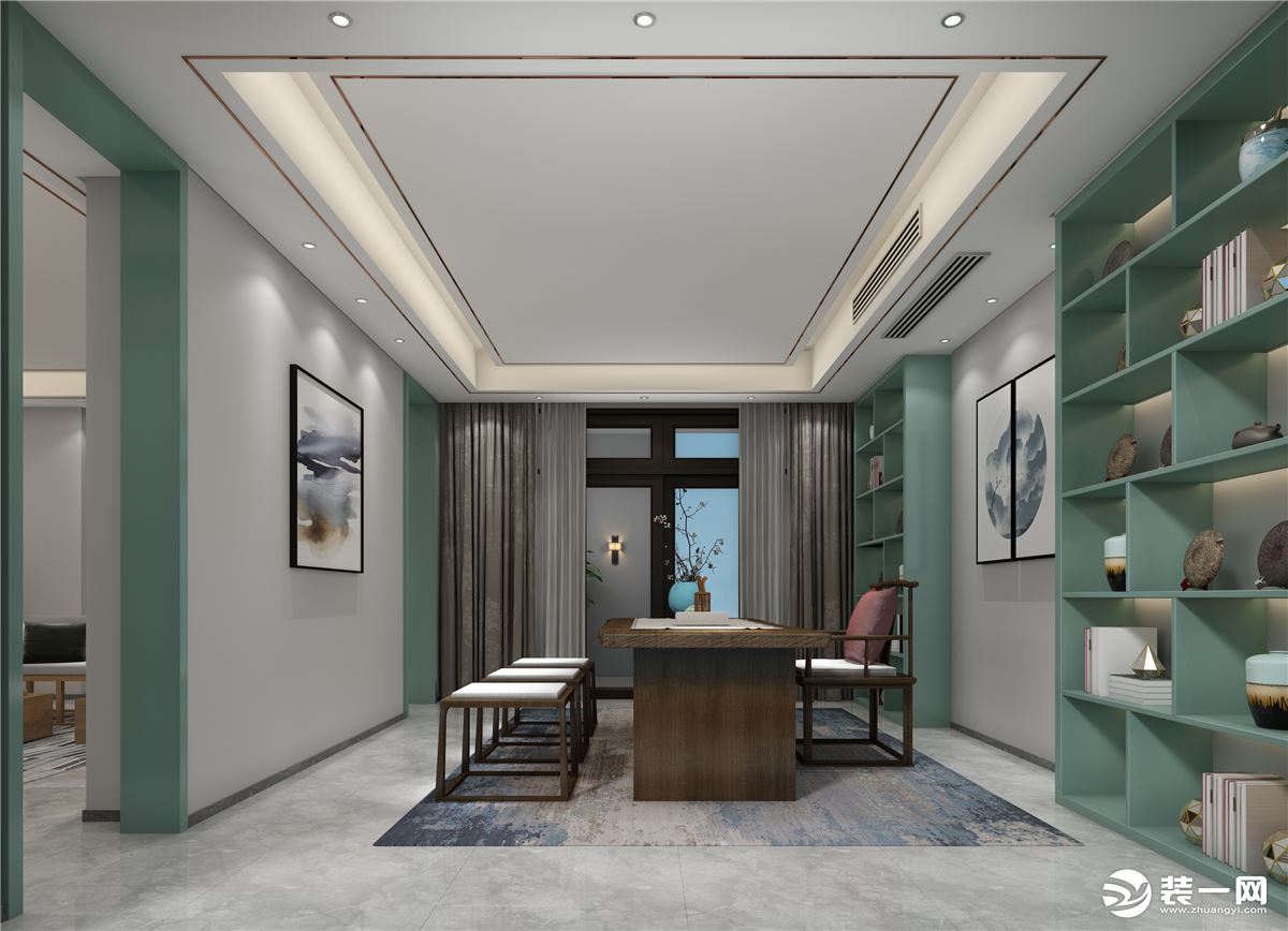 海南鲁能别墅520平方新中式风格装修案例书房