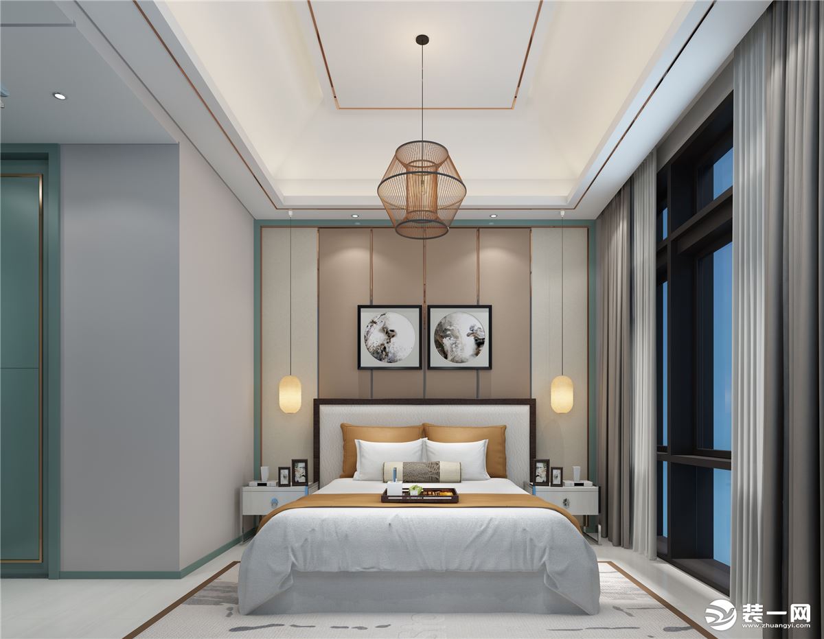 海南鲁能别墅520平方新中式风格装修案例次卧