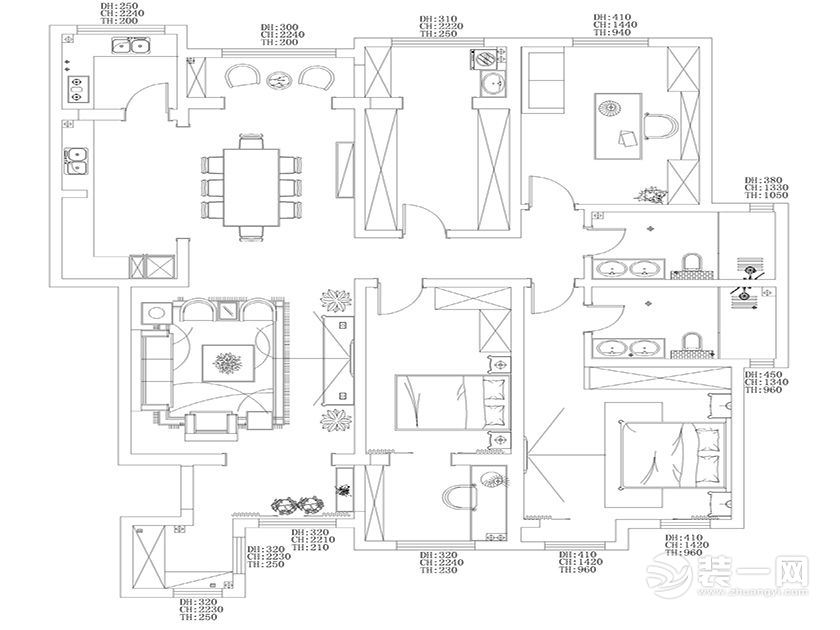 郑州铁道中州家园140平四居室中式户型图