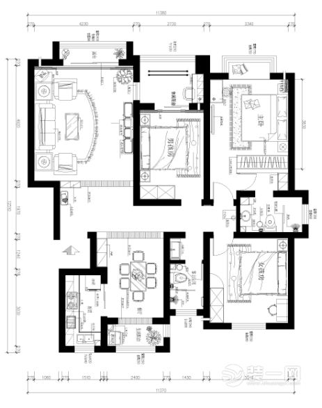 郑州国瑞城140平三居室奢华欧式风情户型图