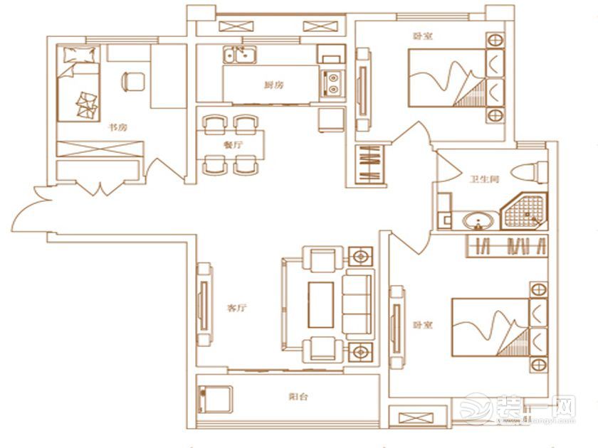 郑州家天下三居室166平欧式风格户型图